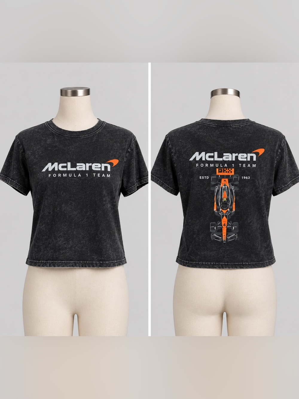 SHEIN Black McLaren Graphic Tee with Orange Accent